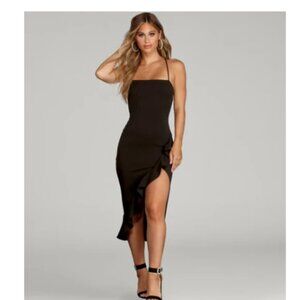 Black Midi Dress, with Slit